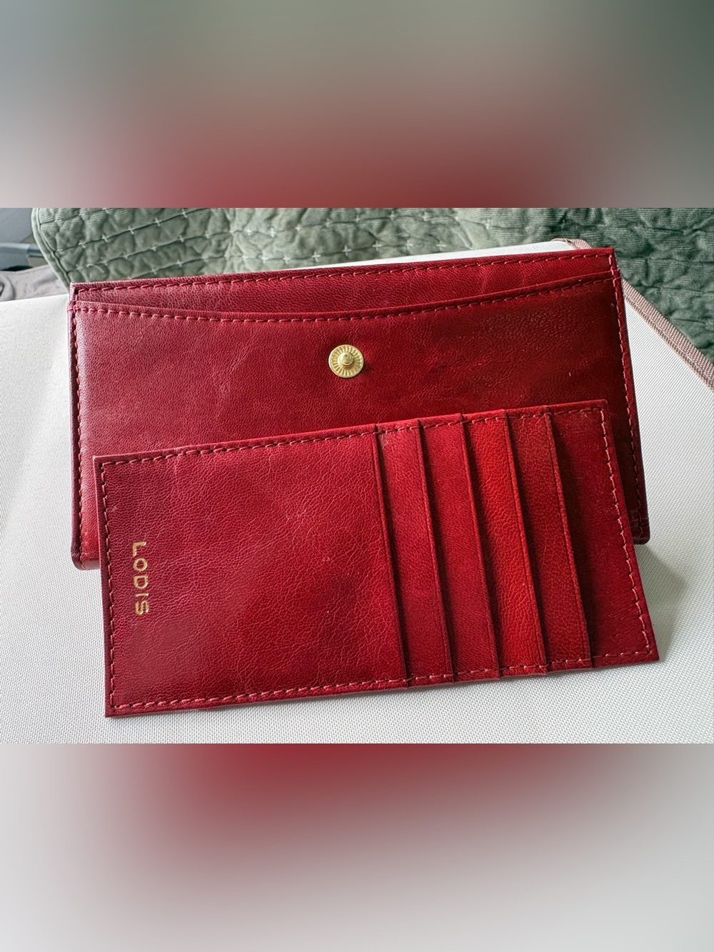 Lodis Luxury Smooth Red Leather Continental Wallet & Removable Card Case Set